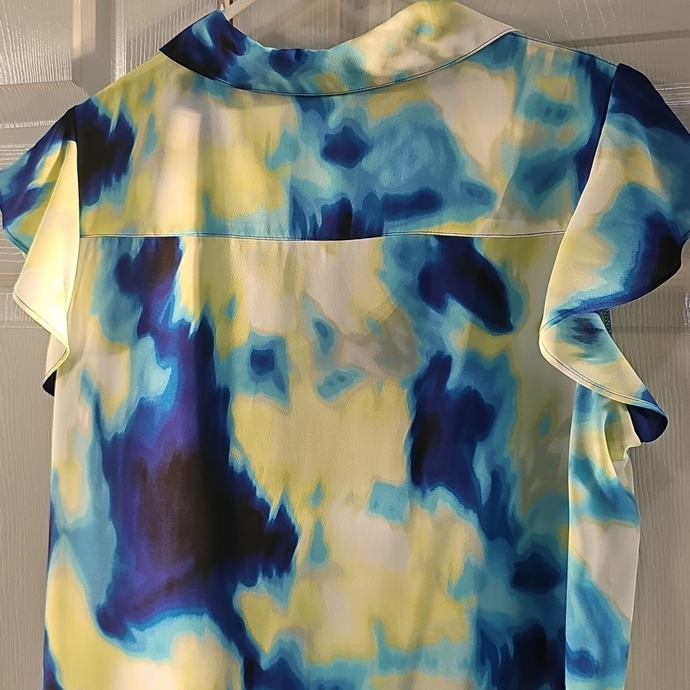 NWT Calvin Klein Multicolored  Ruffles Capped Sleeve Button Down Top Large - Picture 11 of 15